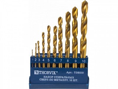 Набор спиральных сверл по металлу HSS TiN, d 1.0-10.0, Thorvik TDBS10