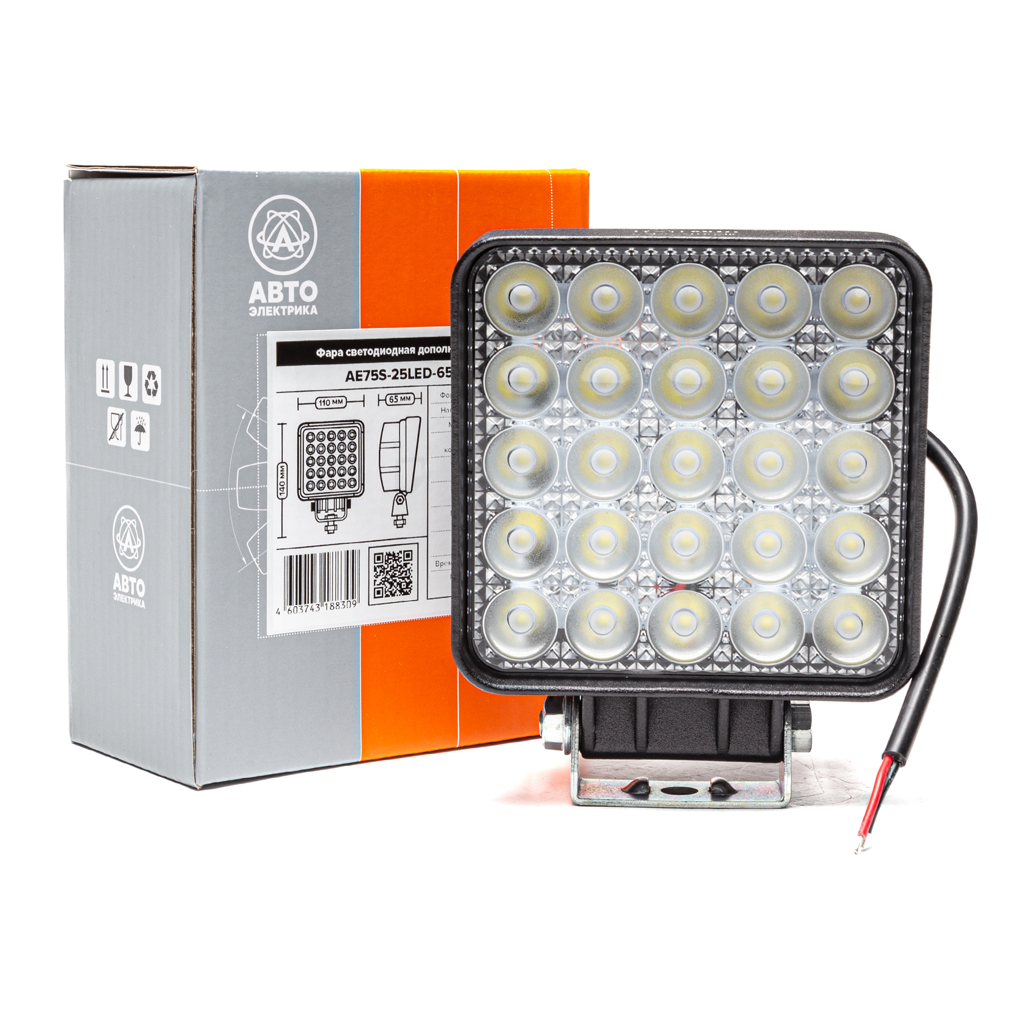 AE75S-25LED-65HC Фара светодиодная дополнительная квадратная, направленный свет, 25 диодов, 75W,(110