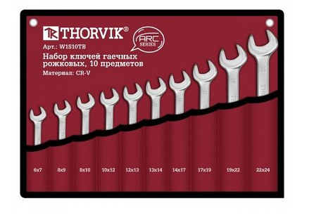 Набор ключей рожковых 6-24 мм, 10 пр. ARC (сумка) Thorvik W1S10TB