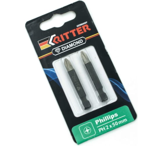 Бита Ritter Diamond PH 2x50 мм  магнитная (алмазное покрытие, сталь S2) (2 шт. в блистерной упаковке