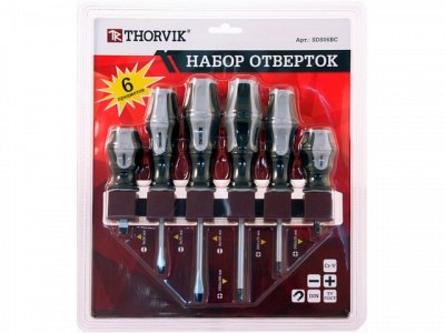Набор отверток SL и PH, 6 предметов на держателе, Thorvik SDS06BC