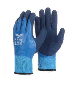Перчатки теплые двойные прорезиненные с вспененным покрытием Зима -30 (синие) (упак.10 шт.)
