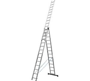Лестница трехсекционная, 14 ступеней, со стабилизатором, алюминиевая, СИБИН