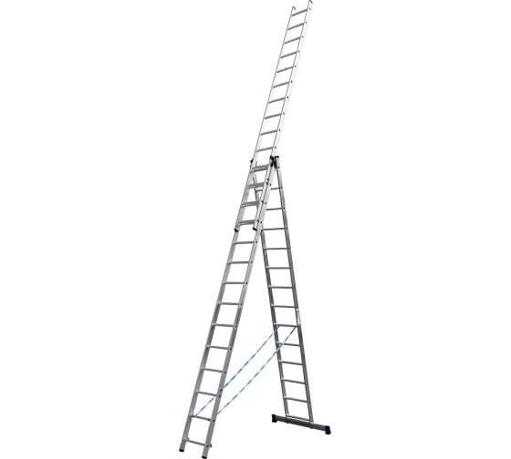 Лестница трехсекционная, 14 ступеней, со стабилизатором, алюминиевая, СИБИН
